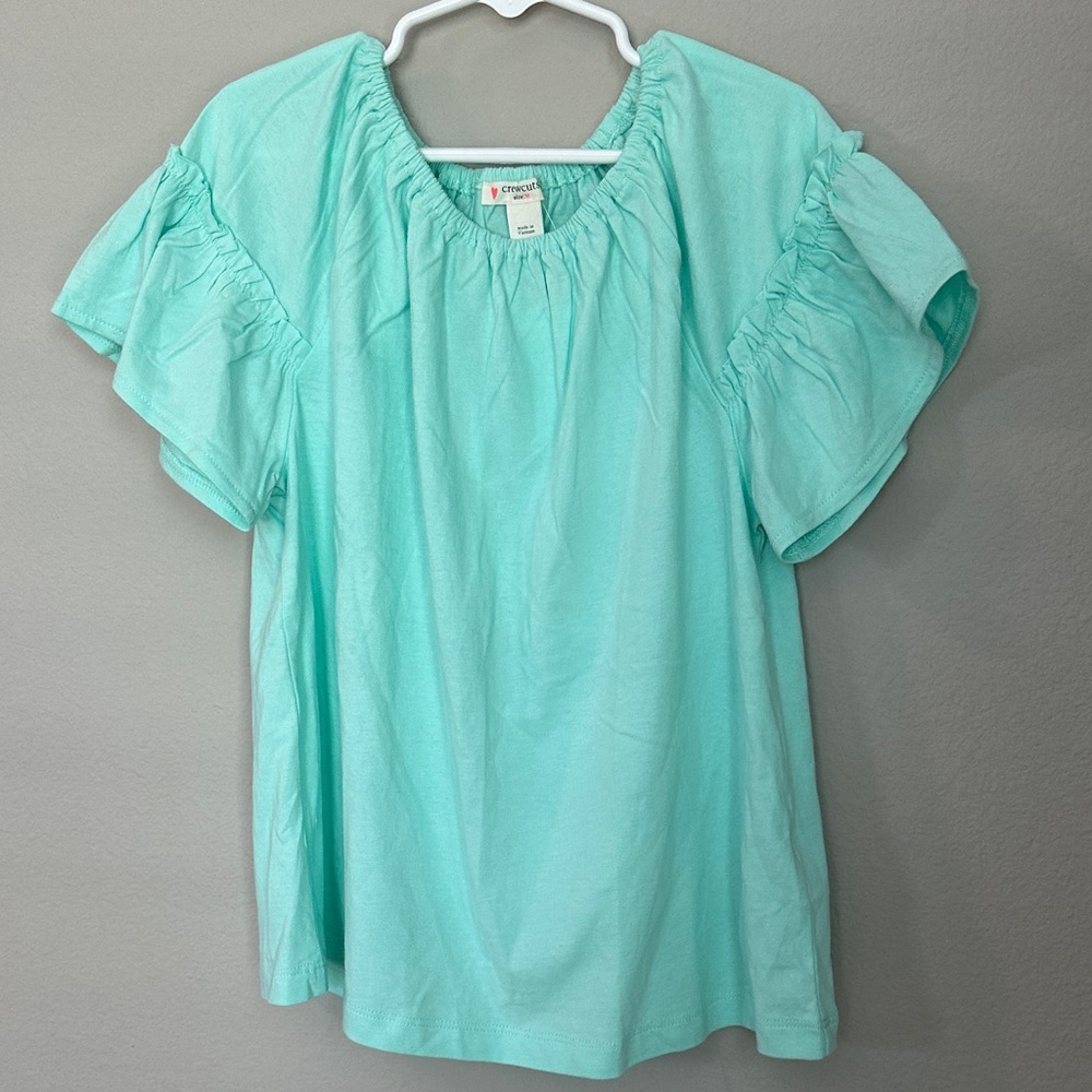 Girls Flutter Sleeve Crewcuts Aqua Top NWT